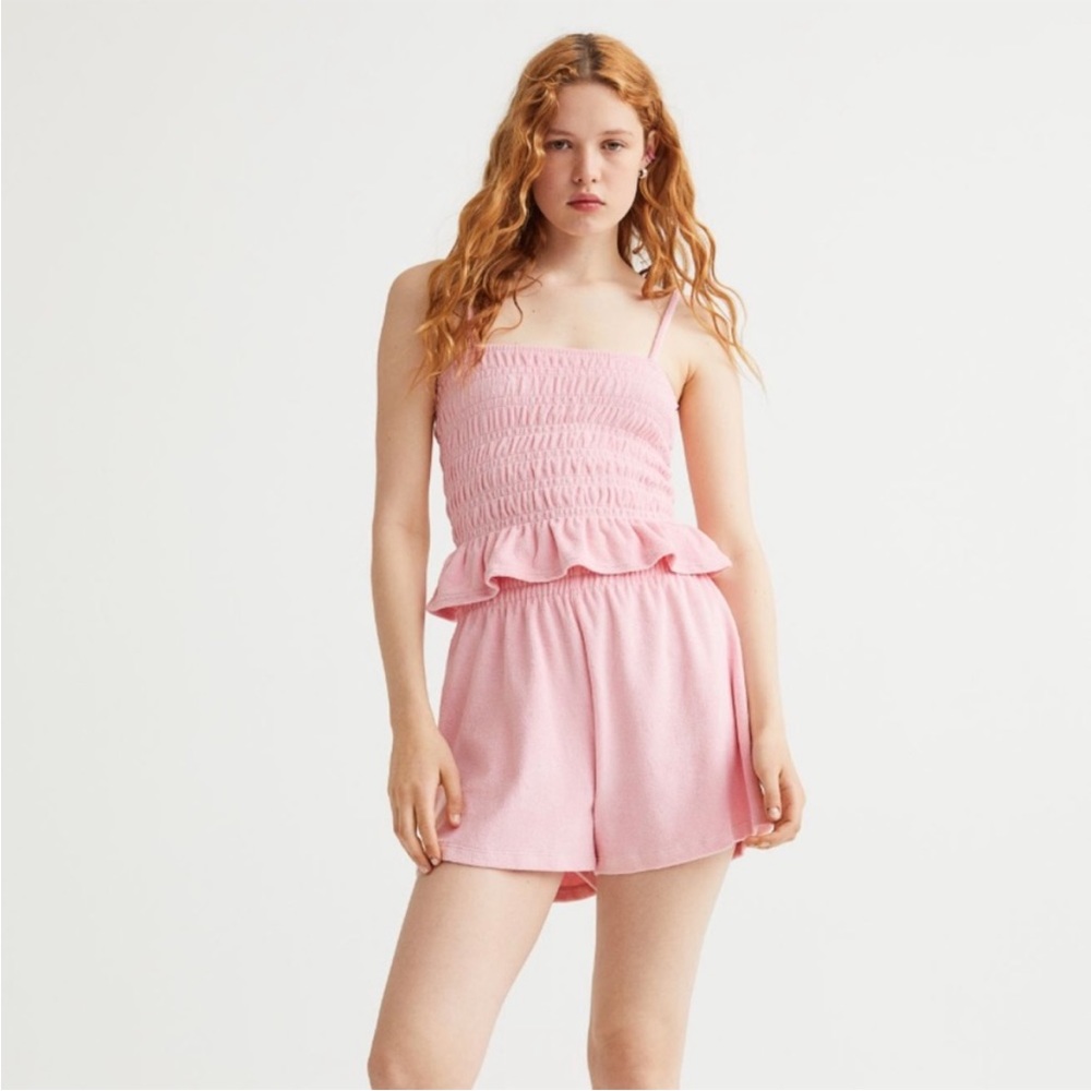 H&M Smocked Terry Ruffle Top
